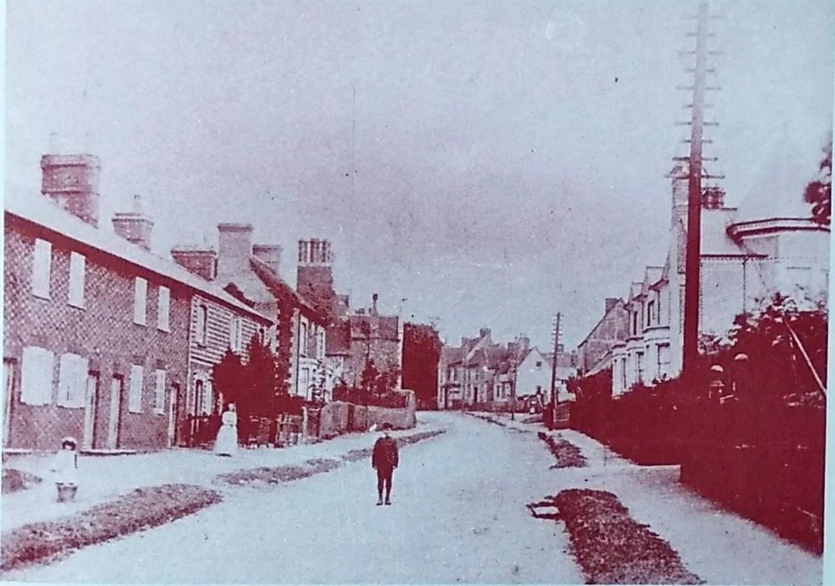 a red and blue photograph of Watling Street, looking South East from the Manor, c.1910